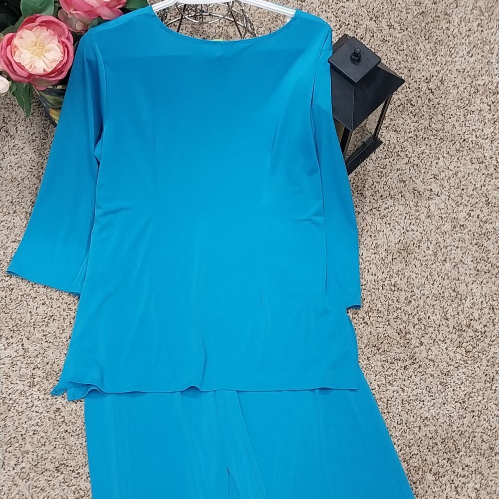 2957 Size Large Sunny Leigh Two Piece Teal Green Embellished Stretch Fabric Set - Picture 7 of 12